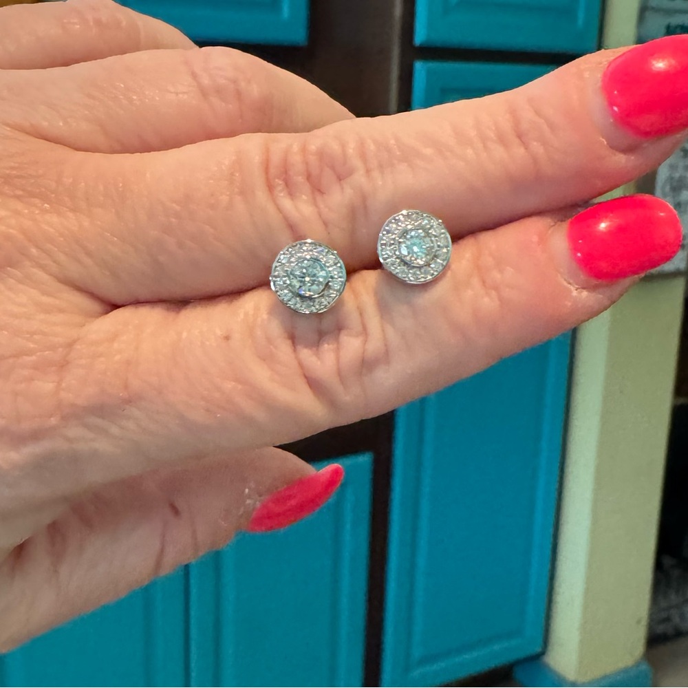 1.18‎ ctw Bezel Set Moissanite Halo Stud Earrings New Wedding, Jewelry Gifts